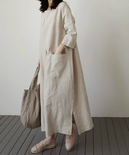 gossip!ロサンゼルス(ゴシップロサンゼルス)の「綿麻ワイドスリットワンピース(ワンピース・レディース・ブラック/ベージュ/ブラウン・FREE)」の19枚目の写真