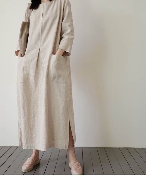 gossip!ロサンゼルス(ゴシップロサンゼルス)の「綿麻ワイドスリットワンピース(ワンピース・レディース・ブラック/ベージュ/ブラウン・FREE)」の18枚目の写真