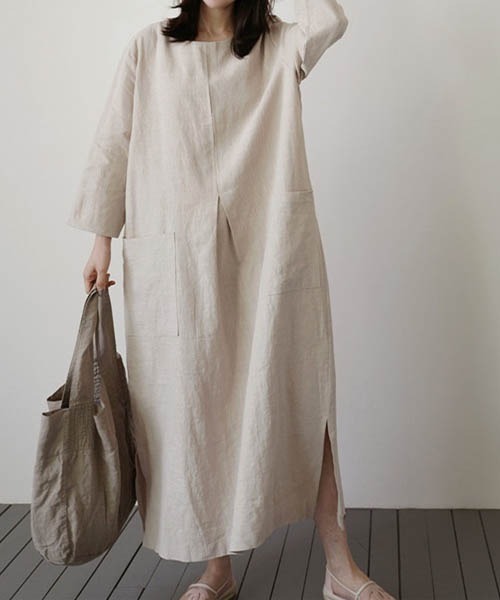gossip!ロサンゼルス(ゴシップロサンゼルス)の「綿麻ワイドスリットワンピース(ワンピース・レディース・ブラック/ベージュ/ブラウン・FREE)」の16枚目の写真