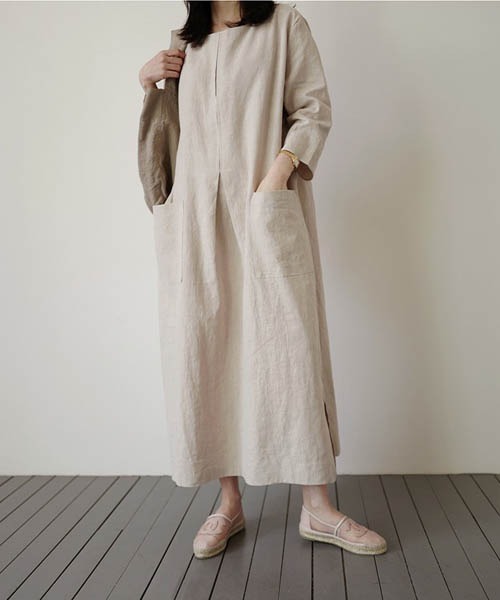 gossip!ロサンゼルス(ゴシップロサンゼルス)の「綿麻ワイドスリットワンピース(ワンピース・レディース・ブラック/ベージュ/ブラウン・FREE)」の15枚目の写真