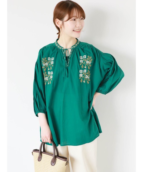 ehka sopo(エヘカソポ)の「インド刺繍チュニック(シャツ/ブラウス・レディース・ブラック/オフホワイト/グリーン・F)」の8枚目の写真