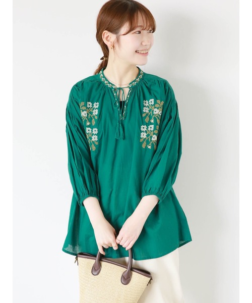ehka sopo(エヘカソポ)の「インド刺繍チュニック(シャツ/ブラウス・レディース・ブラック/オフホワイト/グリーン・F)」の10枚目の写真