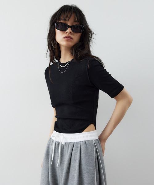 tシャツ フーデットハーフジップボディースーツ レディース ACLENT tシャツ フーデットハーフジップボディースーツ