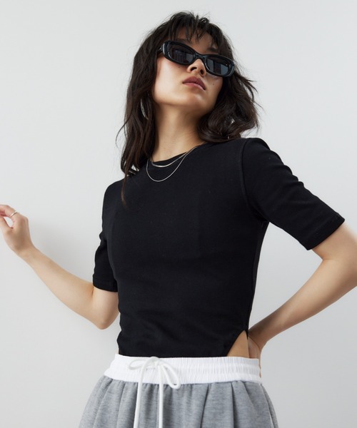 HANNE(アン)の「ハーフボディースーツTEE(Tシャツ/カットソー・レディース・ブラック/ブルー/ホワイト/レッド・FREE)」の9枚目の写真