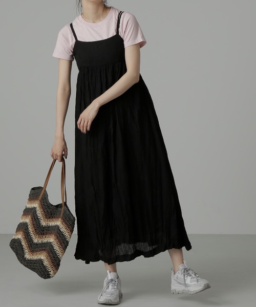 FREE'S MART（フリーズマート）の「◇ダブルストラップワッシャーキャミワンピース（ワンピース・レディース・ブラック/ホワイト・MEDIUM/SMALL）」の7枚目の写真