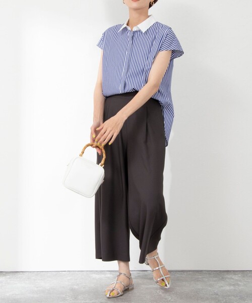 NOLLEY’S(ノーリーズ)の「◇【WEB限定カラーあり】《セットアップ対応》ウォッシャブル麻調ワイドパンツ(その他パンツ・レディース・ネイビー/ブラック/オフホワイト/チャコールグレー・34/36/38)」の6枚目の写真