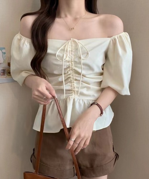 Sibra（シブラ）の「2WAYフロントギャザーボリューム袖ブラウス（シャツ/ブラウス・レディース・ホワイト/イエロー・M）」の10枚目の写真