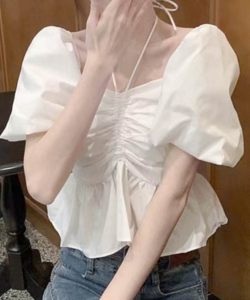 Sibra（シブラ）の「2WAYフロントギャザーボリューム袖ブラウス（シャツ/ブラウス・レディース・ホワイト/イエロー・M）」の15枚目の写真