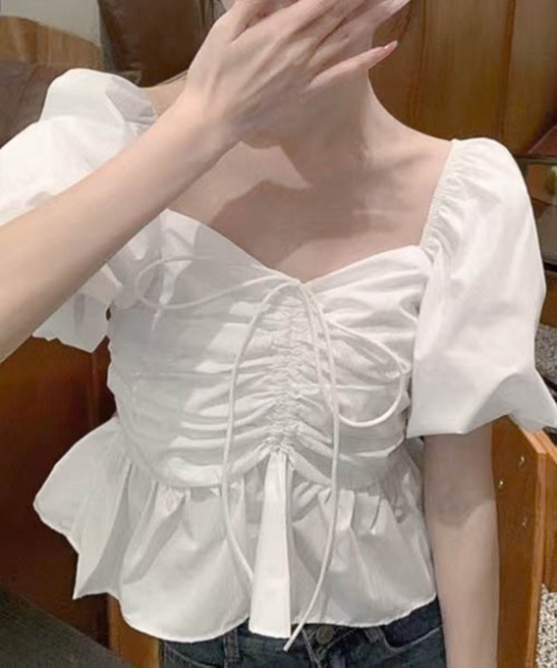 Sibra（シブラ）の「2WAYフロントギャザーボリューム袖ブラウス（シャツ/ブラウス・レディース・ホワイト/イエロー・M）」の4枚目の写真