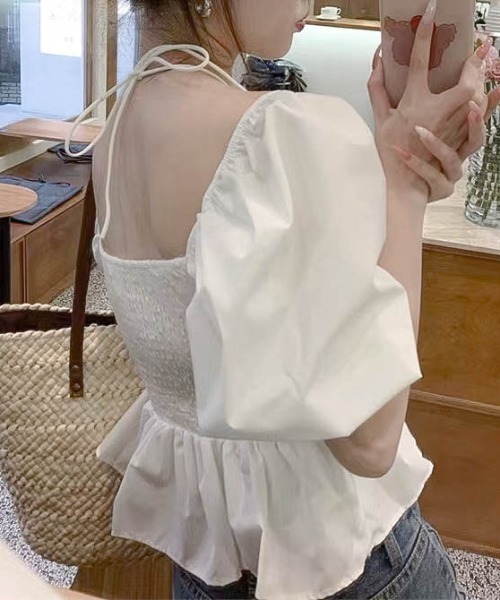 Sibra（シブラ）の「2WAYフロントギャザーボリューム袖ブラウス（シャツ/ブラウス・レディース・ホワイト/イエロー・M）」の9枚目の写真