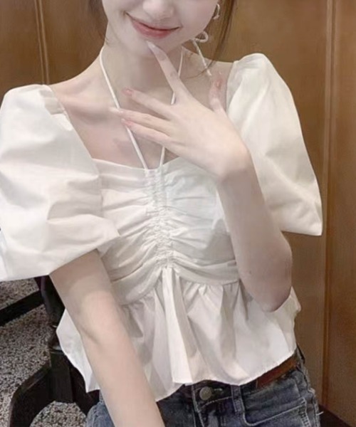 Sibra（シブラ）の「2WAYフロントギャザーボリューム袖ブラウス（シャツ/ブラウス・レディース・ホワイト/イエロー・M）」の13枚目の写真