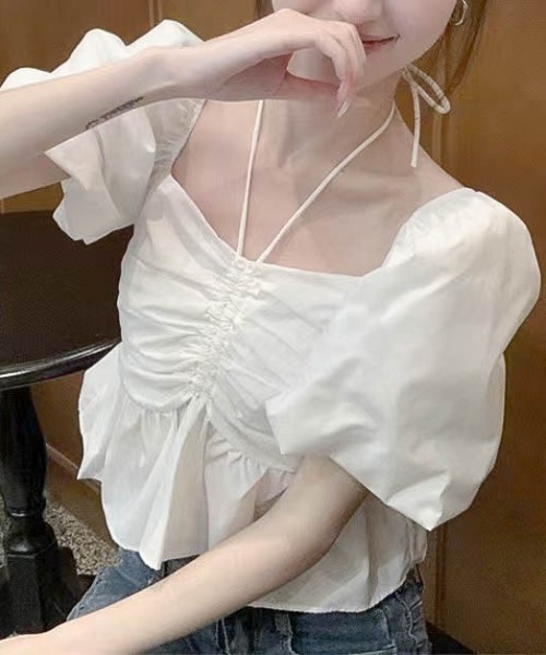 Sibra（シブラ）の「2WAYフロントギャザーボリューム袖ブラウス（シャツ/ブラウス・レディース・ホワイト/イエロー・M）」の16枚目の写真