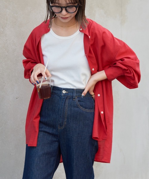 CIAOPANIC TYPY（チャオパニックティピー）の「シアーボリュームスリーブビッグシャツ（シャツ/ブラウス・レディース・カーキ/ネイビー/ブラウン/レッド・ONE SIZE）」の4枚目の写真