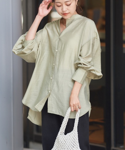 CIAOPANIC TYPY（チャオパニックティピー）の「シアーボリュームスリーブビッグシャツ（シャツ/ブラウス・レディース・カーキ/ネイビー/ブラウン/レッド・ONE SIZE）」の14枚目の写真