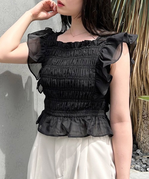 INGNI(イング)の「シアーフリルシャーリングブラウス(シャツ/ブラウス・レディース・ブラック/オフホワイト・M)」の15枚目の写真