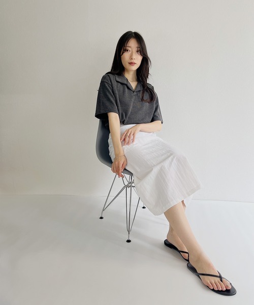 ISOOK（アイスー）の「【ZOZOTOWN限定】Half sleeve over polo shirt / ハーフスリーブオーバーポロシャツ（ポロシャツ・レディース・チャコール/ホワイト・FREE）」の12枚目の写真