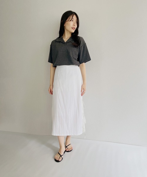 ISOOK（アイスー）の「【ZOZOTOWN限定】Half sleeve over polo shirt / ハーフスリーブオーバーポロシャツ（ポロシャツ・レディース・チャコール/ホワイト・FREE）」の8枚目の写真