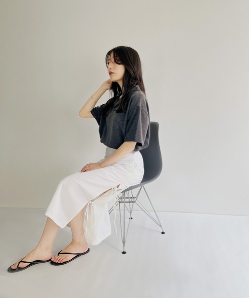 ISOOK（アイスー）の「【ZOZOTOWN限定】Half sleeve over polo shirt / ハーフスリーブオーバーポロシャツ（ポロシャツ・レディース・チャコール/ホワイト・FREE）」の18枚目の写真