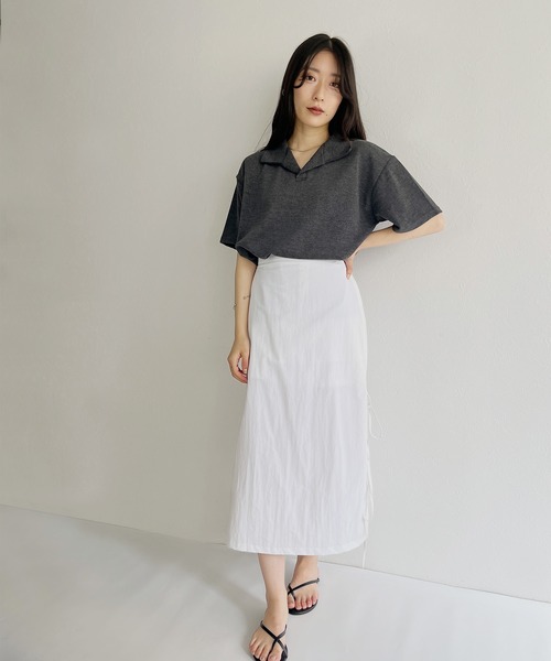 ISOOK（アイスー）の「【ZOZOTOWN限定】Half sleeve over polo shirt / ハーフスリーブオーバーポロシャツ（ポロシャツ・レディース・チャコール/ホワイト・FREE）」の5枚目の写真