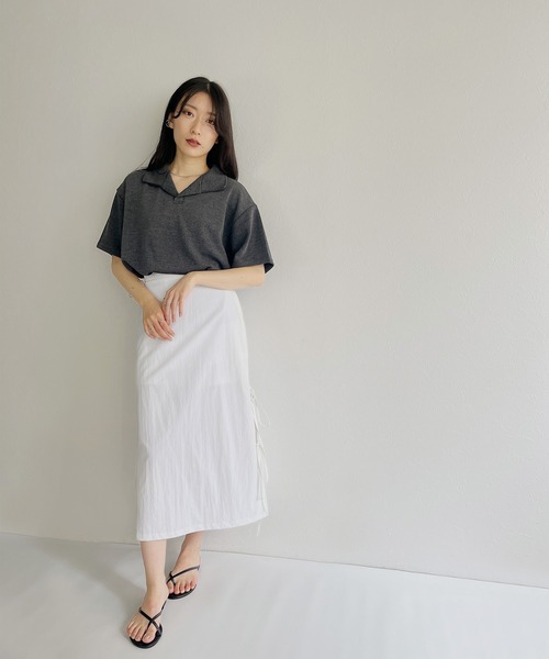 ISOOK（アイスー）の「【ZOZOTOWN限定】Half sleeve over polo shirt / ハーフスリーブオーバーポロシャツ（ポロシャツ・レディース・チャコール/ホワイト・FREE）」の13枚目の写真