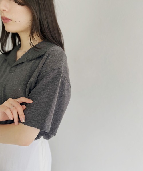 ISOOK（アイスー）の「【ZOZOTOWN限定】Half sleeve over polo shirt / ハーフスリーブオーバーポロシャツ（ポロシャツ・レディース・チャコール/ホワイト・FREE）」の17枚目の写真