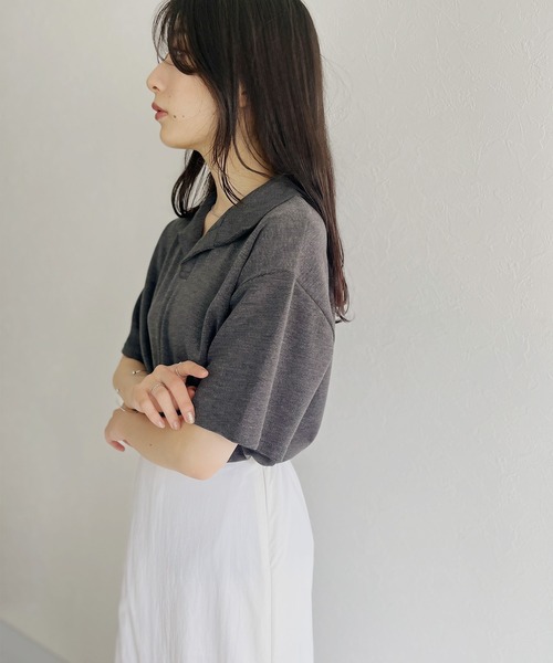 ISOOK（アイスー）の「【ZOZOTOWN限定】Half sleeve over polo shirt / ハーフスリーブオーバーポロシャツ（ポロシャツ・レディース・チャコール/ホワイト・FREE）」の16枚目の写真