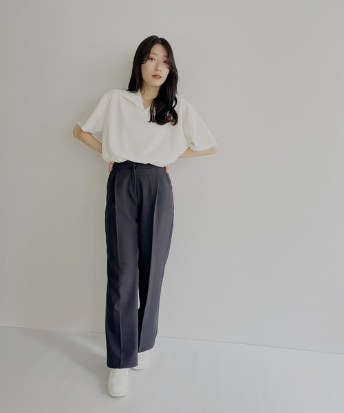 ISOOK（アイスー）の「【ZOZOTOWN限定】Half sleeve over polo shirt / ハーフスリーブオーバーポロシャツ（ポロシャツ・レディース・チャコール/ホワイト・FREE）」の3枚目の写真