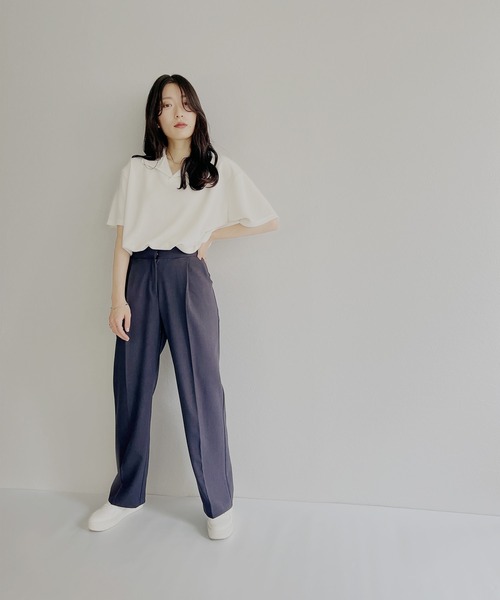 ISOOK（アイスー）の「【ZOZOTOWN限定】Half sleeve over polo shirt / ハーフスリーブオーバーポロシャツ（ポロシャツ・レディース・チャコール/ホワイト・FREE）」の19枚目の写真