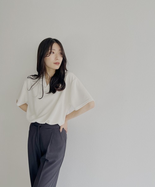 ISOOK（アイスー）の「【ZOZOTOWN限定】Half sleeve over polo shirt / ハーフスリーブオーバーポロシャツ（ポロシャツ・レディース・チャコール/ホワイト・FREE）」の21枚目の写真