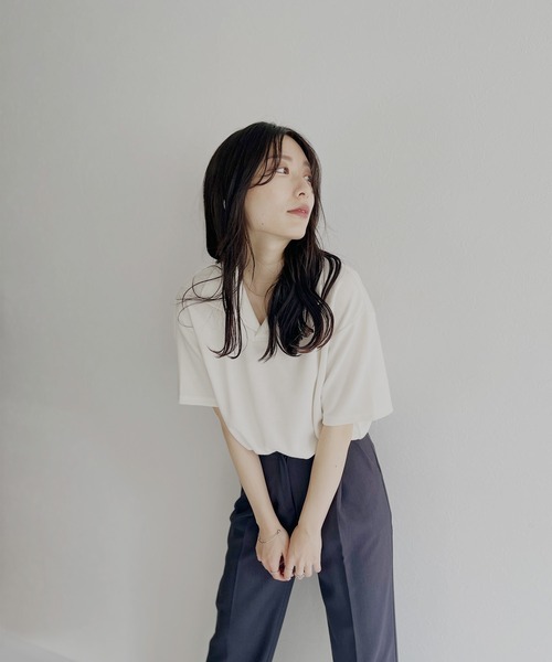 ISOOK（アイスー）の「【ZOZOTOWN限定】Half sleeve over polo shirt / ハーフスリーブオーバーポロシャツ（ポロシャツ・レディース・チャコール/ホワイト・FREE）」の11枚目の写真