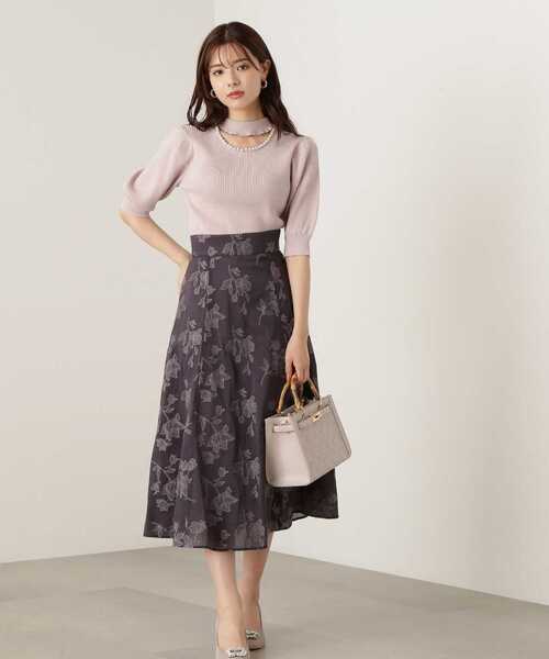 PROPORTION BODY DRESSING（プロポーションボディドレッシング）の「オーガン刺繍フレアスカート / 1213220806（スカート・レディース・ダークグレー/グレー/ピンク・MEDIUM/SMALL）」の4枚目の写真