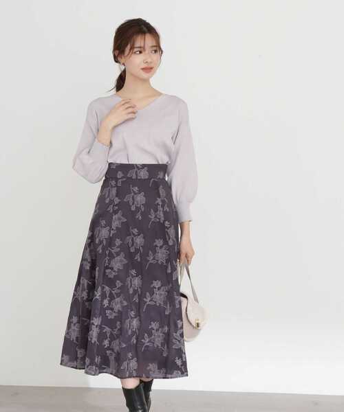 PROPORTION BODY DRESSING（プロポーションボディドレッシング）の「オーガン刺繍フレアスカート / 1213220806（スカート・レディース・ダークグレー/グレー/ピンク・MEDIUM/SMALL）」の16枚目の写真