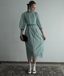 【BONLECILL noir】ベロア切替ヴィンテージ総レースペンシルドレス