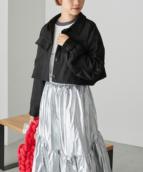 forksy.(フォルクシー)の「【forksy.】ファティーグクロップドシャツジャケット(ミリタリージャケット・レディース・ブラック/チャコール・FREE)」の4枚目の写真