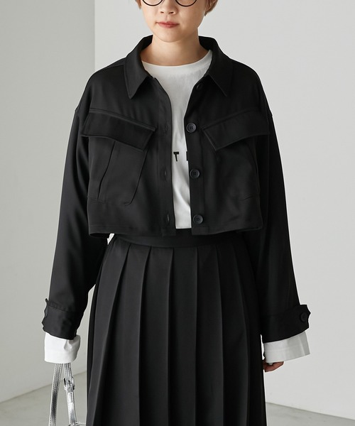 forksy.(フォルクシー)の「【forksy.】ファティーグクロップドシャツジャケット(ミリタリージャケット・レディース・ブラック/チャコール・FREE)」の6枚目の写真