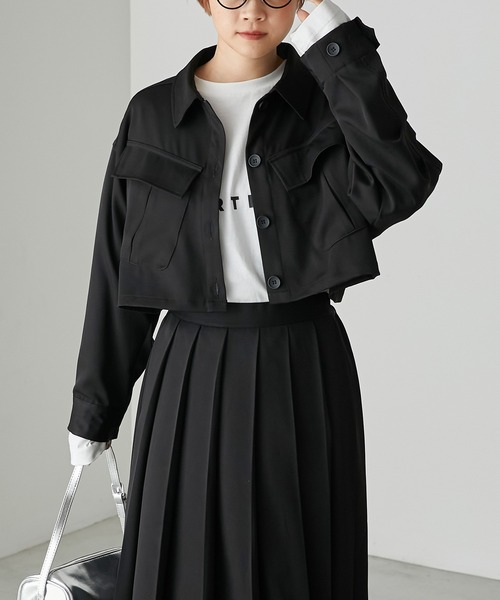 forksy.(フォルクシー)の「【forksy.】ファティーグクロップドシャツジャケット(ミリタリージャケット・レディース・ブラック/チャコール・FREE)」の7枚目の写真