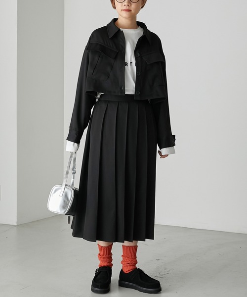 forksy.(フォルクシー)の「【forksy.】ファティーグクロップドシャツジャケット(ミリタリージャケット・レディース・ブラック/チャコール・FREE)」の10枚目の写真