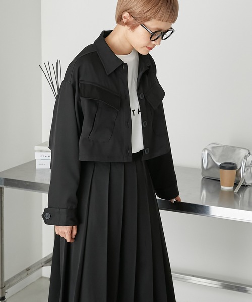 forksy.(フォルクシー)の「【forksy.】ファティーグクロップドシャツジャケット(ミリタリージャケット・レディース・ブラック/チャコール・FREE)」の14枚目の写真