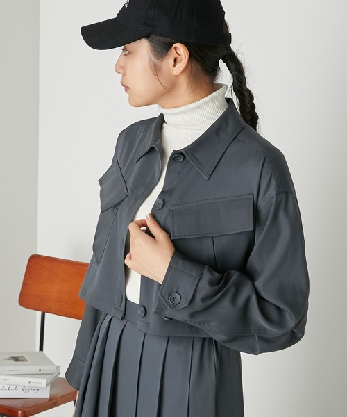 forksy.(フォルクシー)の「【forksy.】ファティーグクロップドシャツジャケット(ミリタリージャケット・レディース・ブラック/チャコール・FREE)」の16枚目の写真