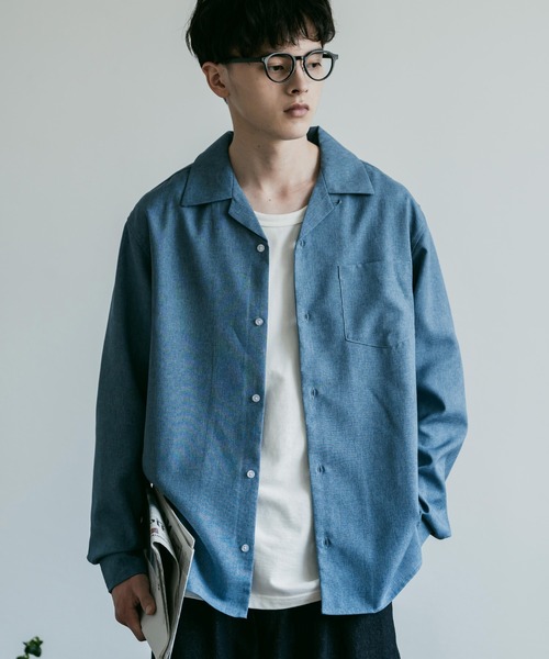 Rocky Monroe(ロッキーモンロー)の「ルーズシルエット ポリトロオープンカラー長袖シャツ(シャツ/ブラウス・メンズ・サンドベージュ/サックスブルー/ライトグレー/ブラック/チャコールグレー・M/L)」の5枚目の写真