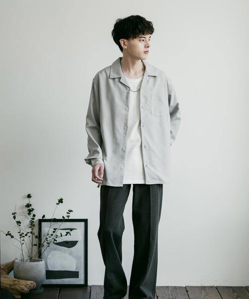 Rocky Monroe(ロッキーモンロー)の「ルーズシルエット ポリトロオープンカラー長袖シャツ(シャツ/ブラウス・メンズ・サンドベージュ/サックスブルー/ライトグレー/ブラック/チャコールグレー・M/L)」の18枚目の写真