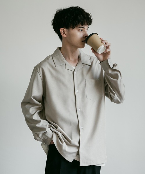 Rocky Monroe(ロッキーモンロー)の「ルーズシルエット ポリトロオープンカラー長袖シャツ(シャツ/ブラウス・メンズ・サンドベージュ/サックスブルー/ライトグレー/ブラック/チャコールグレー・M/L)」の19枚目の写真