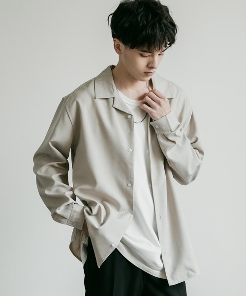 Rocky Monroe(ロッキーモンロー)の「ルーズシルエット ポリトロオープンカラー長袖シャツ(シャツ/ブラウス・メンズ・サンドベージュ/サックスブルー/ライトグレー/ブラック/チャコールグレー・M/L)」の20枚目の写真