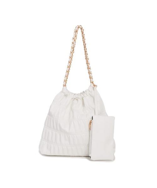 Re:EDIT(リエディ)の「ポーチ付きプリーツチェーンストラップバッグ(ハンドバッグ・レディース・ホワイト/ブラック/シルバー・FREE)」の2枚目の写真