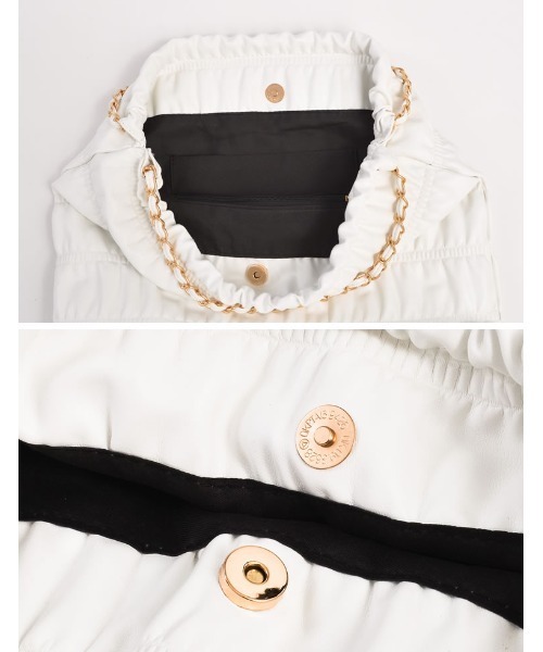 Re:EDIT(リエディ)の「ポーチ付きプリーツチェーンストラップバッグ(ハンドバッグ・レディース・ホワイト/ブラック/シルバー・FREE)」の10枚目の写真