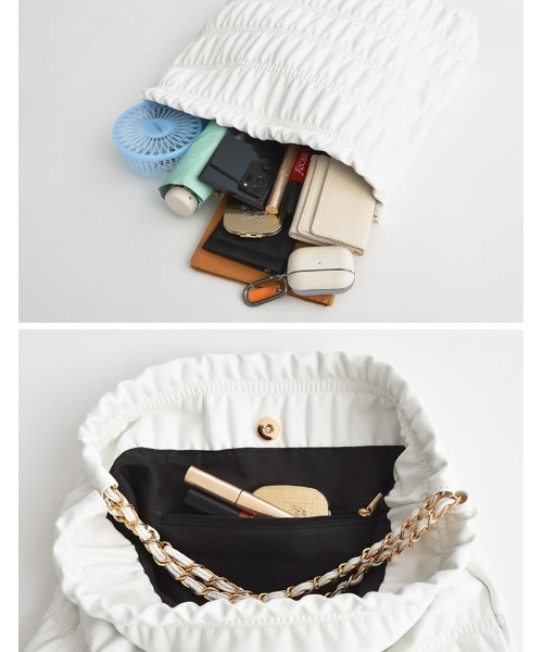 Re:EDIT(リエディ)の「ポーチ付きプリーツチェーンストラップバッグ(ハンドバッグ・レディース・ホワイト/ブラック/シルバー・FREE)」の11枚目の写真