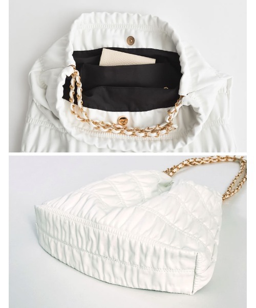 Re:EDIT(リエディ)の「ポーチ付きプリーツチェーンストラップバッグ(ハンドバッグ・レディース・ホワイト/ブラック/シルバー・FREE)」の12枚目の写真