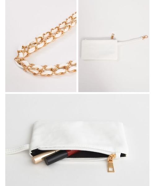 Re:EDIT(リエディ)の「ポーチ付きプリーツチェーンストラップバッグ(ハンドバッグ・レディース・ホワイト/ブラック/シルバー・FREE)」の13枚目の写真