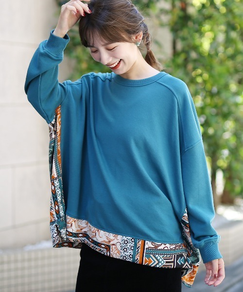 チチカカ（チチカカ）の「柄切替ポンチョスウェットプルオーバー（スウェット・レディース・ブルーグリーン/グレー/ブラウン・FREE）」の3枚目の写真