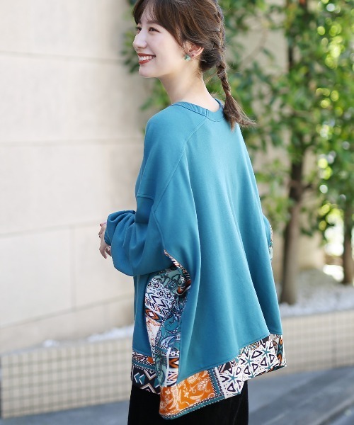 チチカカ（チチカカ）の「柄切替ポンチョスウェットプルオーバー（スウェット・レディース・ブルーグリーン/グレー/ブラウン・FREE）」の8枚目の写真